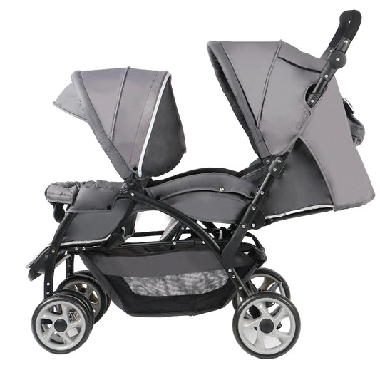 JMT-658762 Lightweight Foldable Double Seat Baby Stroller for 0-3 Years, 3-in-1 High Landscape Design
