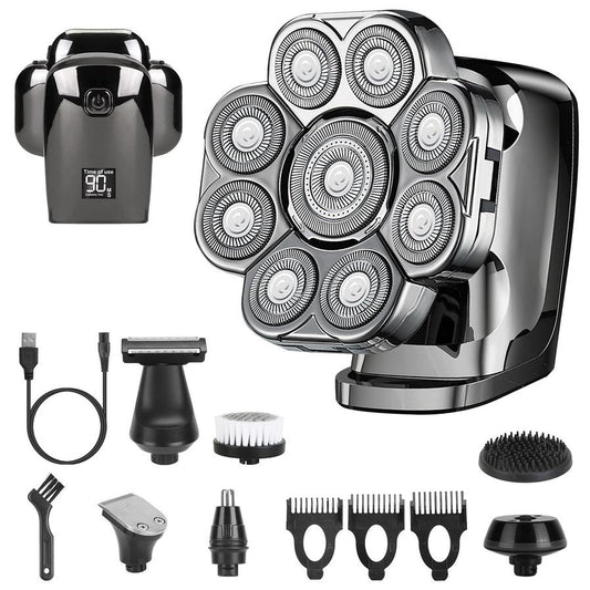 JMT-672650 6-in-1 Cordless Rechargeable 9D Electric Head Shaver for Men with LED Display and Travel Lock
