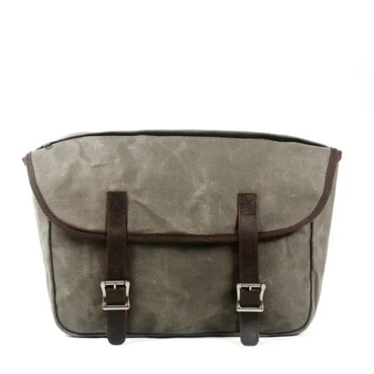 JMT-678538 Detachable Waxed Canvas Motorcycle Saddle Bag with Leather Accents and Zip Closure