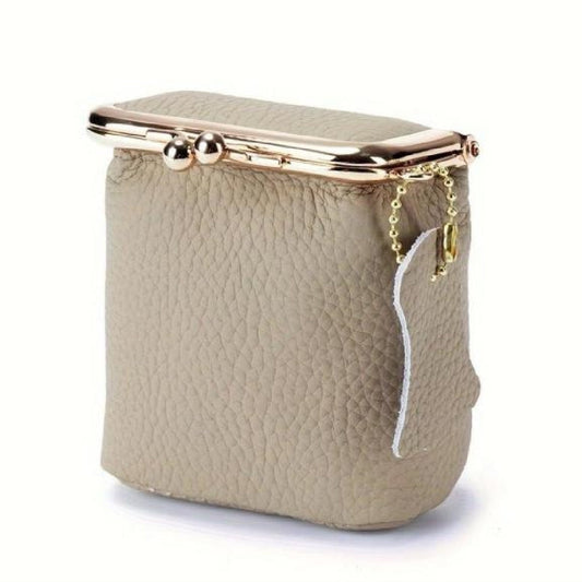 JMT-685450 Genuine Leather Mini Wallet with Kiss Lock Closure for Coins and Essentials