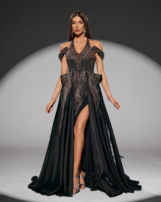 JMT-695050 Elegant Black Evening Dress - Model SH0218 for Women's Formal Wear