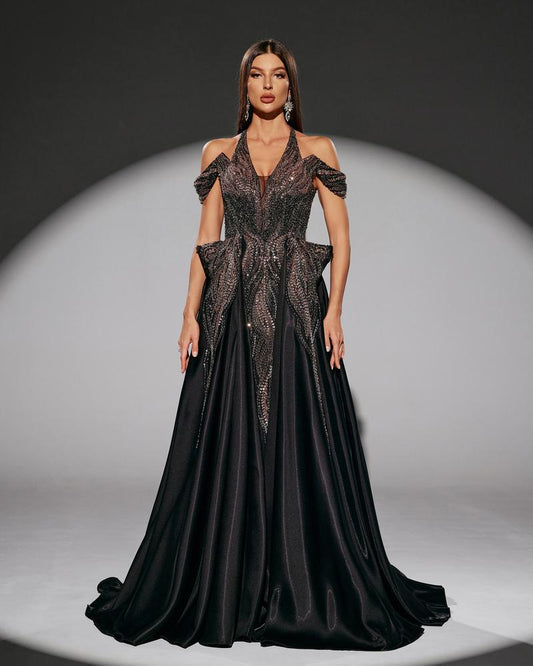 JMT-695050 Elegant Black Evening Dress - Model SH0218 for Women's Formal Wear