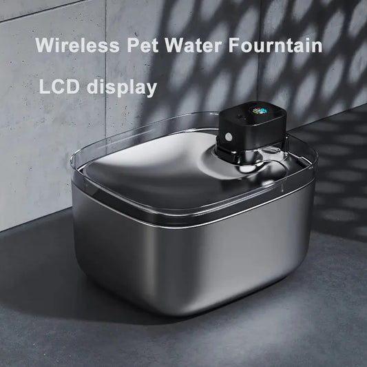 JMT-710154 Wireless Stainless Steel Cat Water Fountain with LCD Display - 5.5L Pet Dispenser