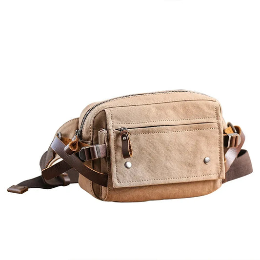 JMT-714122 Retro Canvas Waist Bag Waterproof Cotton Chest Bag for Men