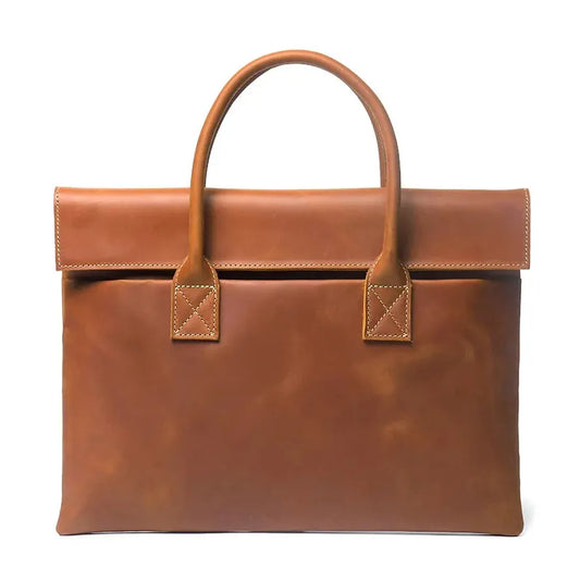 JMT-714634 Real Leather 15 Inch Laptop Handbag in Retro Brown, Heavy-Duty Cowhide with Waterproof Canvas Accents