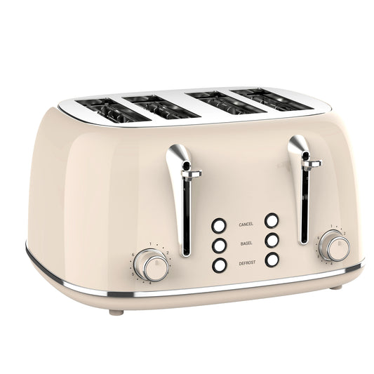 JMT-720650 Extra Wide Slot 4-Slice Toaster with Reheat, Defrost, and Cancel Functions – Retro Design with 6 Browning Settings