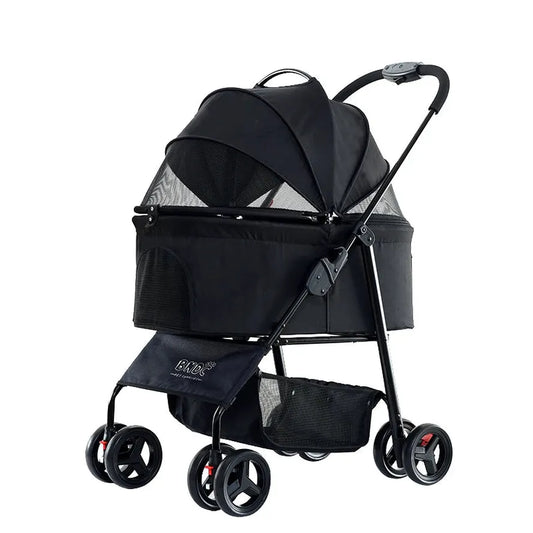 JMT-732298 Luxury Folding Large Pet Stroller for Dogs and Cats – Outdoor Trolley with Protective Canopy