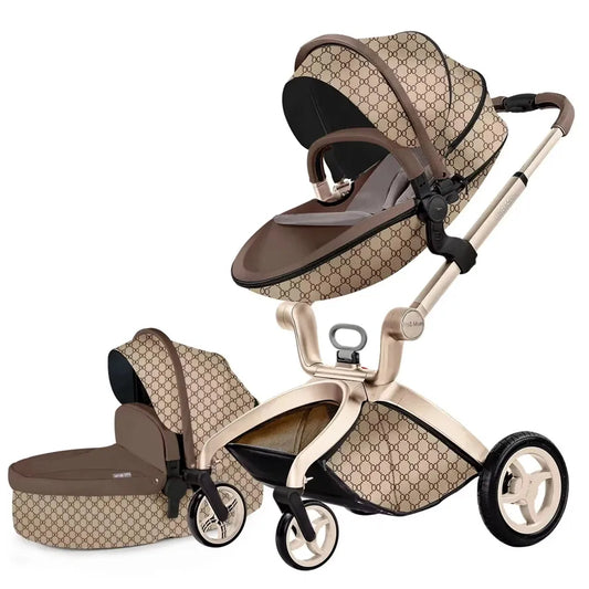 JMT-742666 Luxury 3-in-1 PU Leather Baby Stroller with High Landscape Design