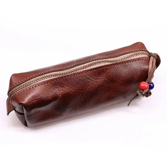 JMT-742922 Handmade Cowhide Large Capacity Zipper Storage Bag for Glasses and Accessories
