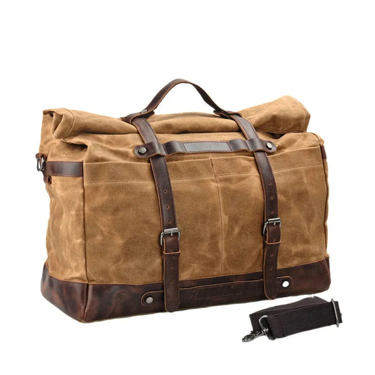 JMT-745098 Large Capacity Waterproof Travel Bag with Oil Wax Canvas and Crazy Horse Cowhide Accents