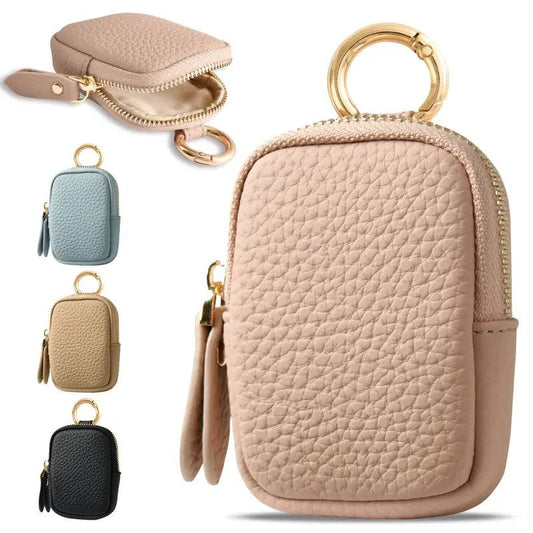 JMT-750986 Small Leather Coin Purse with Zipper and Keychain for Easy Access