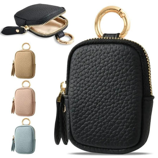 JMT-750986 Small Leather Coin Purse with Zipper and Keychain for Easy Access
