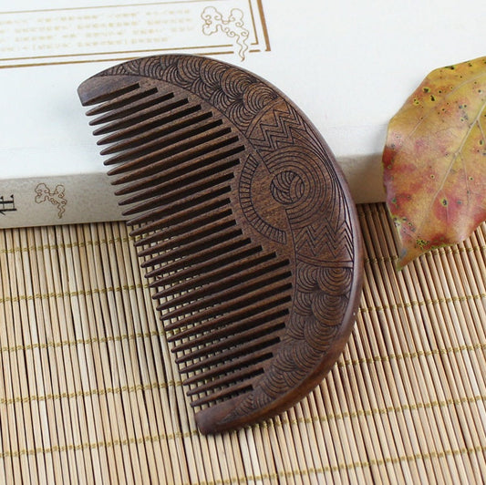 JMT-752586 Portable Gold Sandalwood Comb for Teeth Care - 10.5cm x 5.6cm x 1.3cm