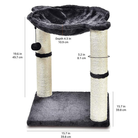 JMT-759370 Integrated Cat Climbing Frame with Sisal Pillar and Hammock – Plush Black Design