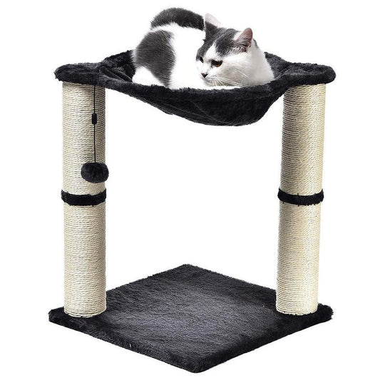 JMT-759370 Integrated Cat Climbing Frame with Sisal Pillar and Hammock – Plush Black Design