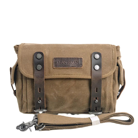 JMT-761034 Waterproof Motorcycle Side Car Head Car Lock Bag - Heavy Duty Waxed Canvas and Leather Riding Rear Seat Messenger Bag
