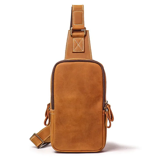 JMT-761546 Men's Casual Leather Chest Bag with Large Capacity in Brown and Coffee