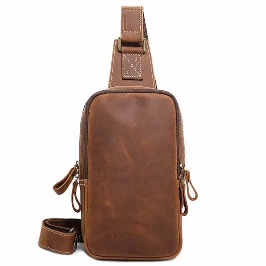 JMT-761546 Men's Casual Leather Chest Bag with Large Capacity in Brown and Coffee