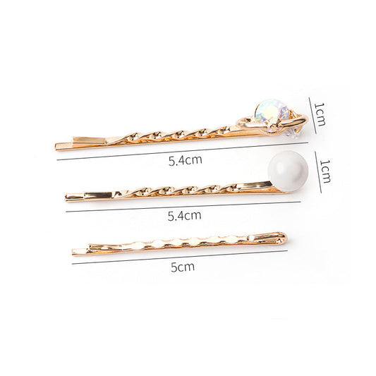 JMT-765642 Three-Piece Set of Geometric Pearl Wave Hairpins in Metal