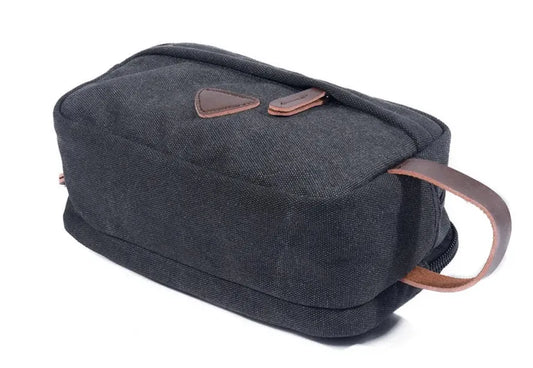 JMT-768458 Retro Canvas and PU Leather Travel Toiletry Bag 30cm x 20cm x 5cm