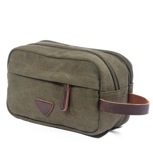 JMT-768458 Retro Canvas and PU Leather Travel Toiletry Bag 30cm x 20cm x 5cm