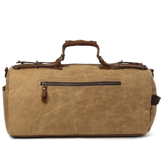 JMT-777866 Waxed Canvas Travel Duffle Bag with Leather Trim