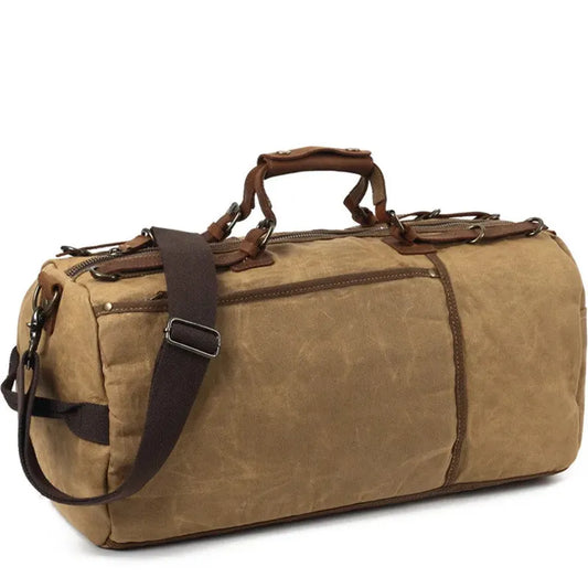 JMT-777866 Waxed Canvas Travel Duffle Bag with Leather Trim
