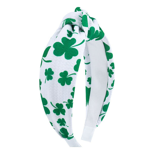 JMT-781450 St. Patrick's Day Clover Seersucker Knotted Hair Hoop for Women