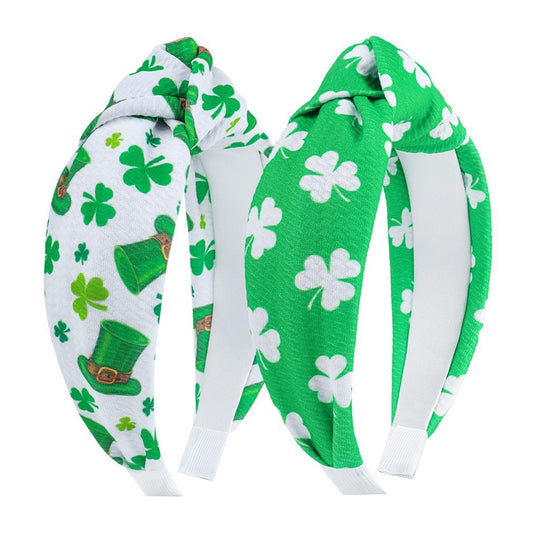 JMT-781450 St. Patrick's Day Clover Seersucker Knotted Hair Hoop for Women