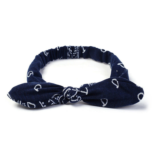 JMT-792650 Korean Style Bunny Ears Knotted Elastic Headband for Women - Floral Design