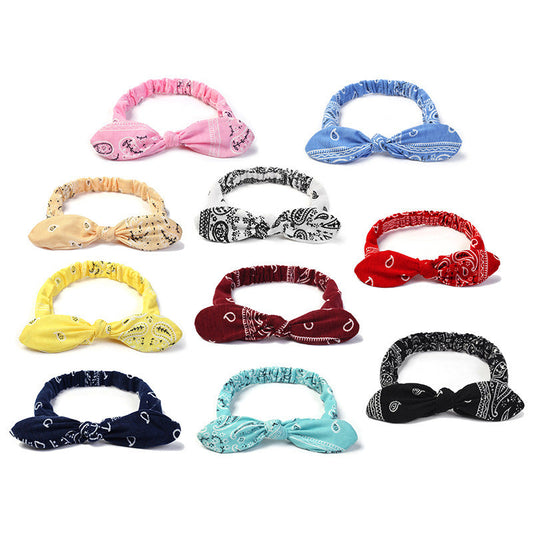 JMT-792650 Korean Style Bunny Ears Knotted Elastic Headband for Women - Floral Design