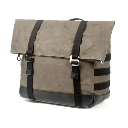 JMT-793802 Leather and Waxed Cotton Canvas Motorcycle Saddle Bags - Vintage Style Throw Over Panniers