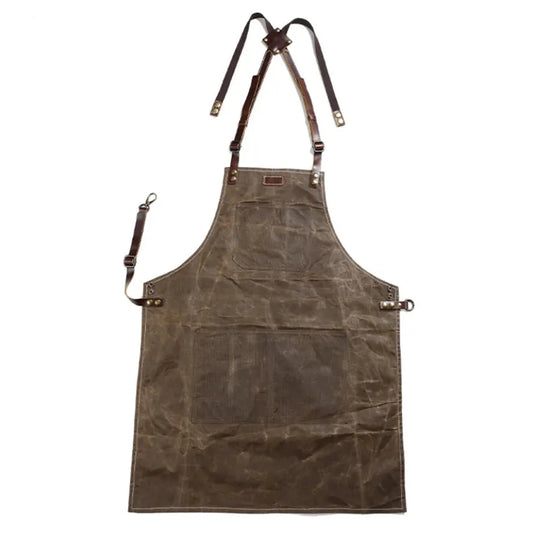 JMT-798922 Oil Wax Canvas and Leather Garden Apron for Outdoor Work and Barbecue