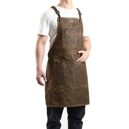 JMT-798922 Oil Wax Canvas and Leather Garden Apron for Outdoor Work and Barbecue