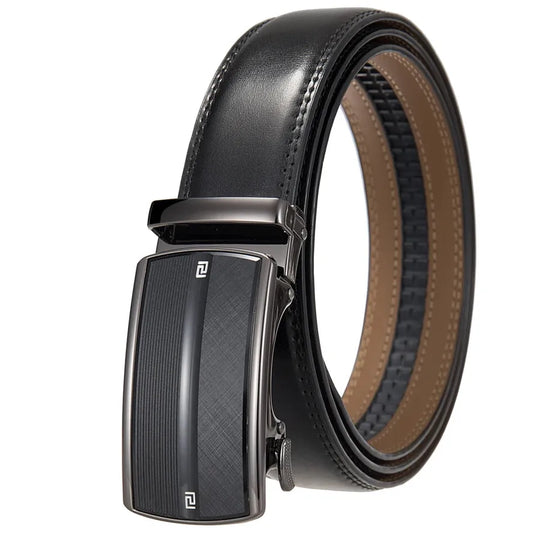 JMT-799626 Men's Leather Ratchet Waist Belt with Custom Pin Buckle - Model LY36-25622-1
