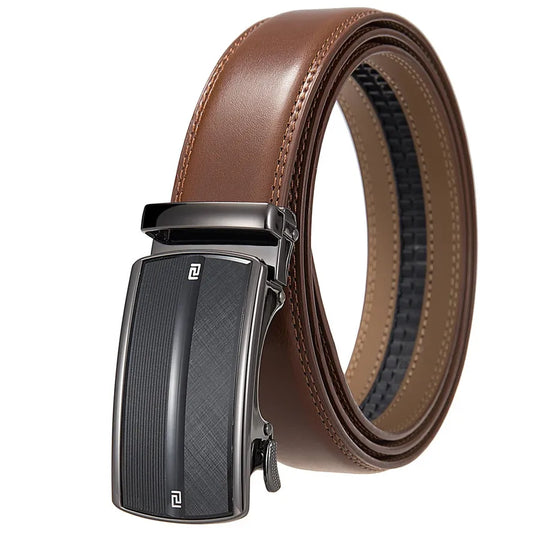 JMT-799626 Men's Leather Ratchet Waist Belt with Custom Pin Buckle - Model LY36-25622-1