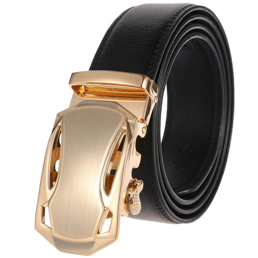 JMT-816586 Men's Leather Belt with Automatic Buckle - Two-Layer Design, Model LY55-8888-1