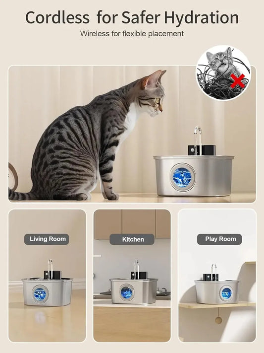 JMT-840074 Portable 4200mAh Stainless Steel Wireless Pet Water Fountain 3.2L Automatic Dispenser for Dogs and Cats