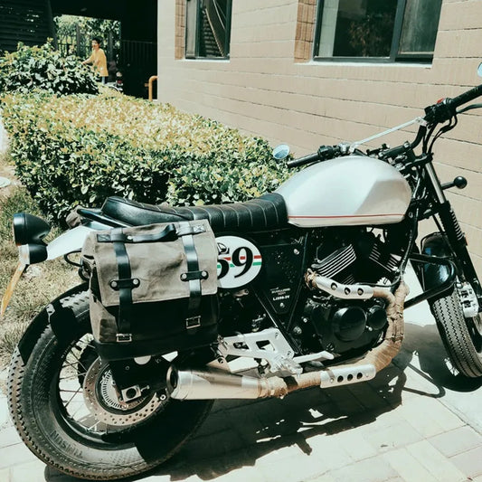 JMT-842378 Retro Waterproof Canvas and Cowhide Splicing Motorcycle Backpack