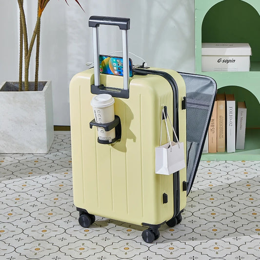 JMT-861002 Durable Rolling Suitcase for Travel with USB Charger and Cup Holder for Girls