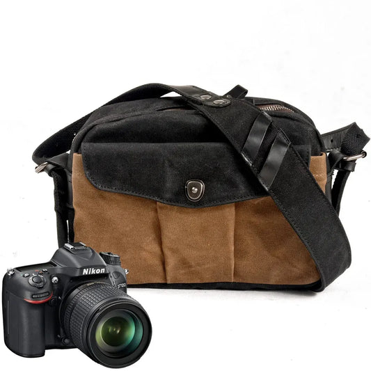 JMT-861642 Vintage Canvas and Leather Messenger Bag for DSLR and Laptop, Waterproof Photography Crossbody Bag