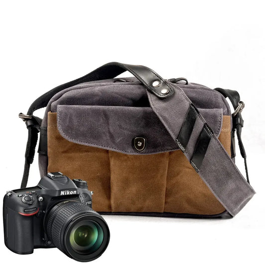 JMT-861642 Vintage Canvas and Leather Messenger Bag for DSLR and Laptop, Waterproof Photography Crossbody Bag
