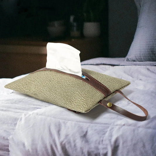 JMT-882570 Retro Canvas Paper Towel Cover with Detachable Bag for Car Seat Storage