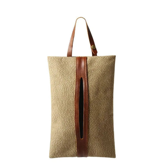JMT-882570 Retro Canvas Paper Towel Cover with Detachable Bag for Car Seat Storage