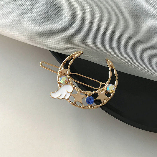 JMT-896714 Elegant Moon Wing Hairpin with Rhinestones - Geometric Design for Women's Hairstyles