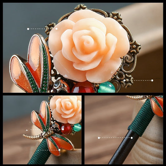 JMT-912522 Wooden Daily Pan Head Shaking Hairpin - Black National Style Hair Accessory