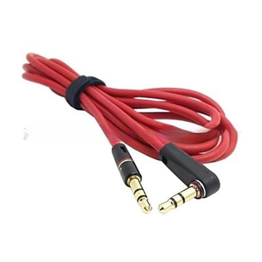 JMT-962890 1m Red 3.5mm Male to Male Elbow Audio Cable for Car and Digital Devices - Gold Plated Copper Core