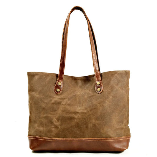 JMT-970314 Solid Colour Canvas and Genuine Leather Tote Bag for Women - 5 Stylish Options Available