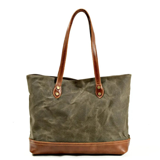 JMT-970314 Solid Colour Canvas and Genuine Leather Tote Bag for Women - 5 Stylish Options Available