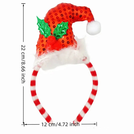 JMT-978058 Festive Handmade Cartoon Christmas Headband with Fluffy Balls and Ribbons